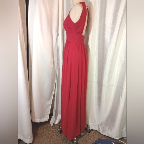 Bill Levkoff Formal Dress, Sleeveless Pleated bodice, Cut Out Back, Red, Long  4 - Picture 7 of 9